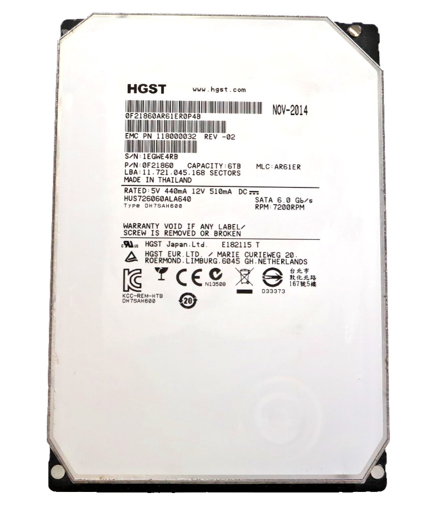 HGST EMC 118000032-02 6TB 7.2K 3.5″ Enterprise 0F21860 SATA Hard Drive