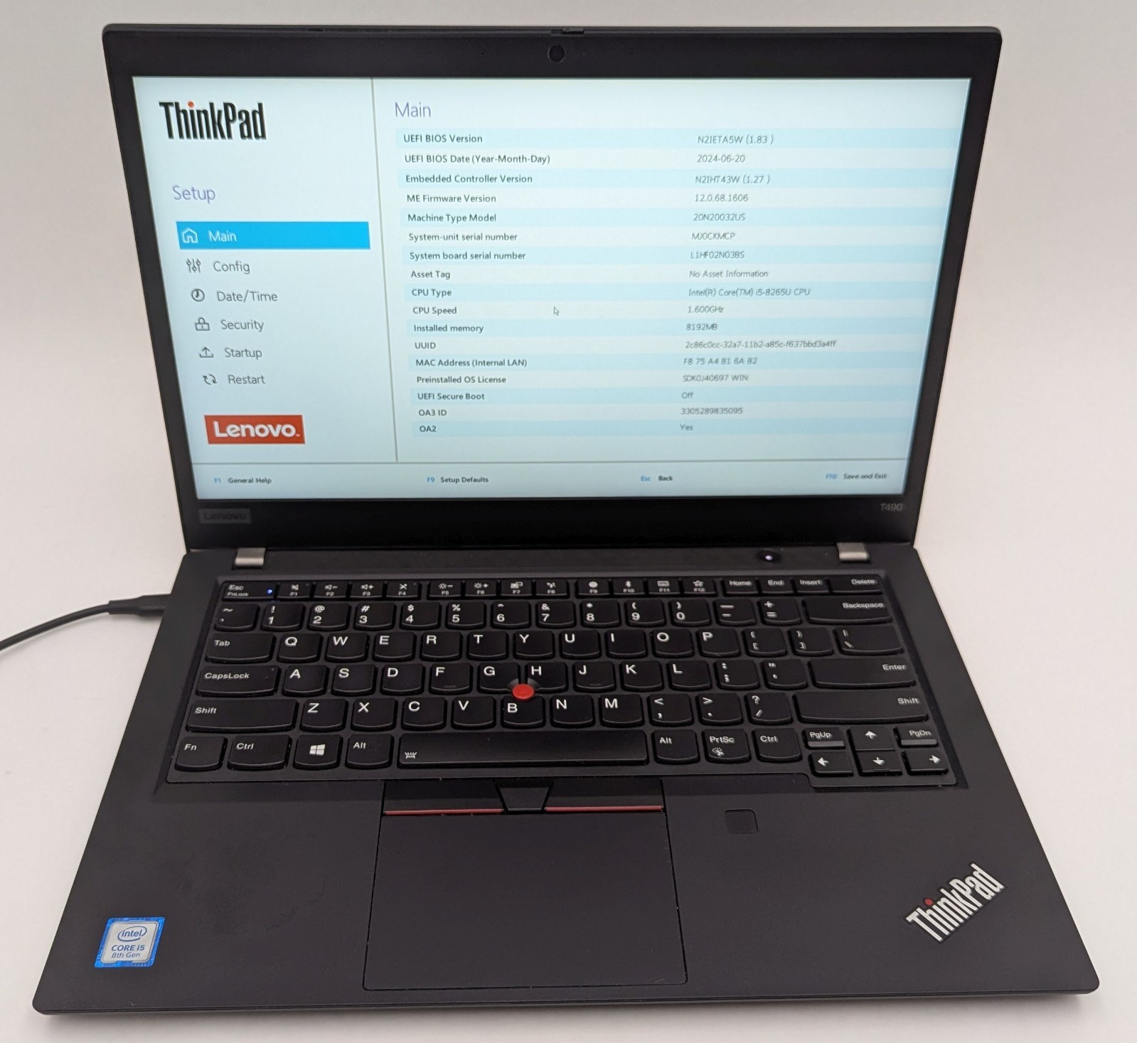 Lenovo ThinkPad T490 14″ Laptop i5-8265U 1.60GHz 8GB RAM 256GB NVMe Windows 11