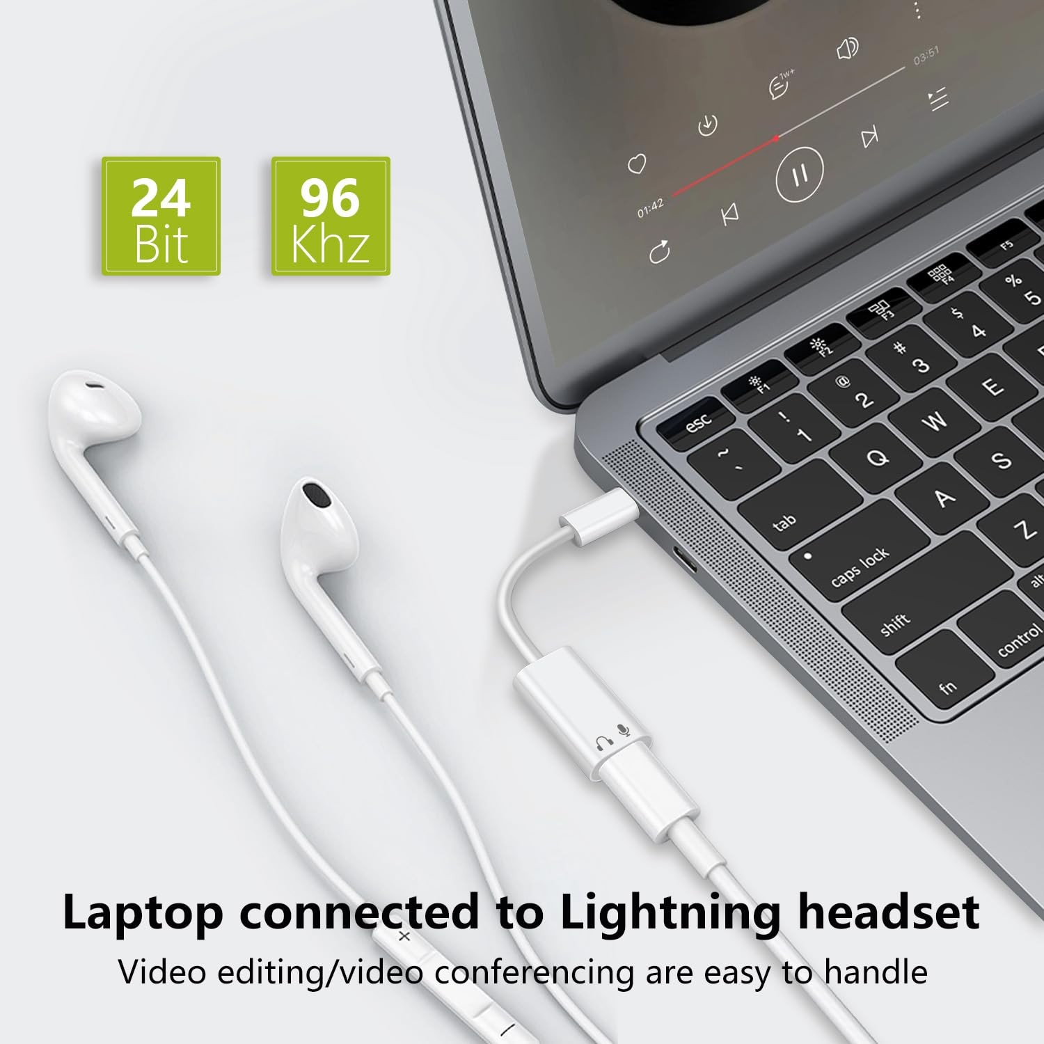 USB C to Lightning Audio Adapter, Type C Male Female White