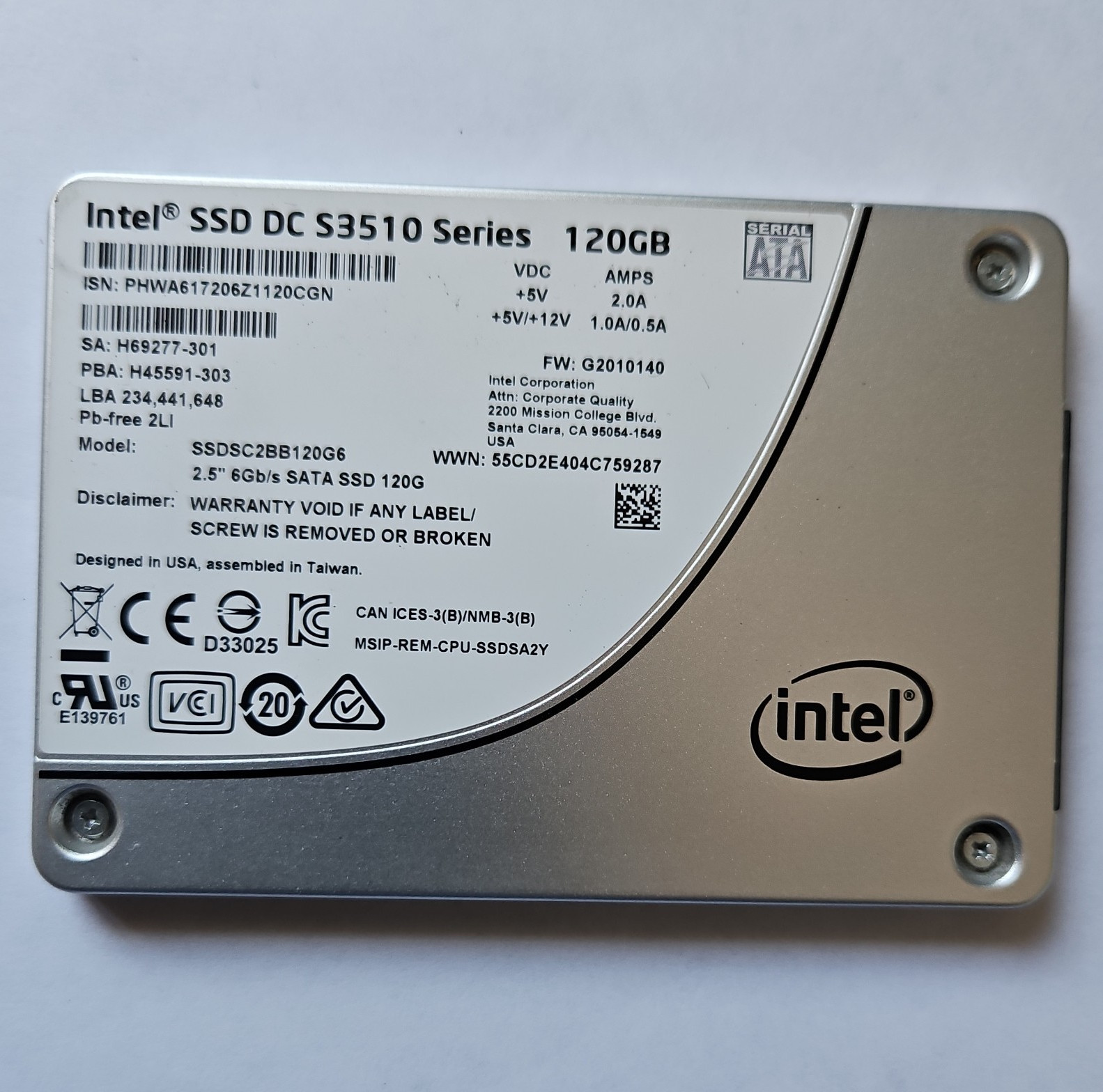 Intel SSD DC S3510 Series 120GB 2.5″ SATA III 6Gb/s Internal SSD Hot Swap