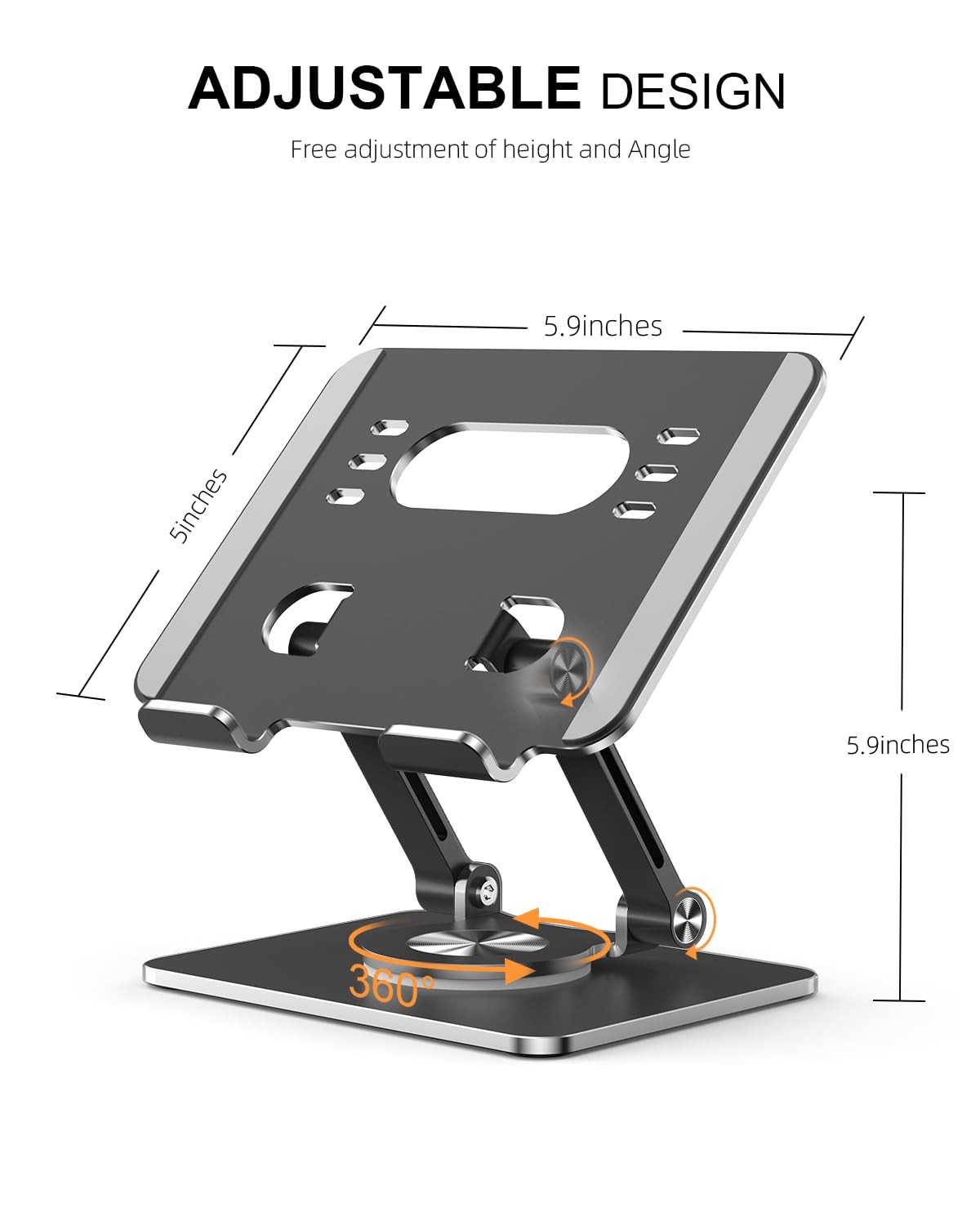 Tablet Stand Holder with Thickened 360°Rotating Base Dual Rod Adjustable 5.8-…