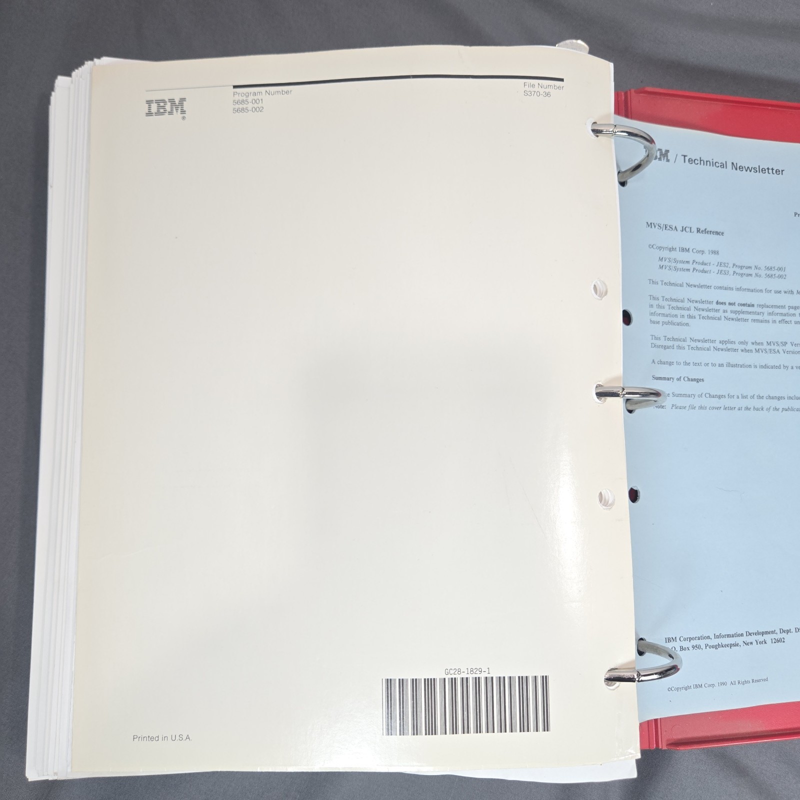 IBM MVS/ESA JCL User Guide Reference Manual Set Vintage 1989 Binder System 370