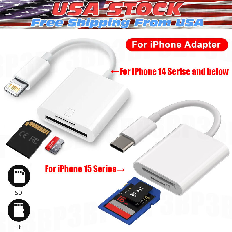TF/SD Card Adapter Camera Reader for iPad iPhone6 7 8 Plus 13 14 15 Pro X Xs Lot