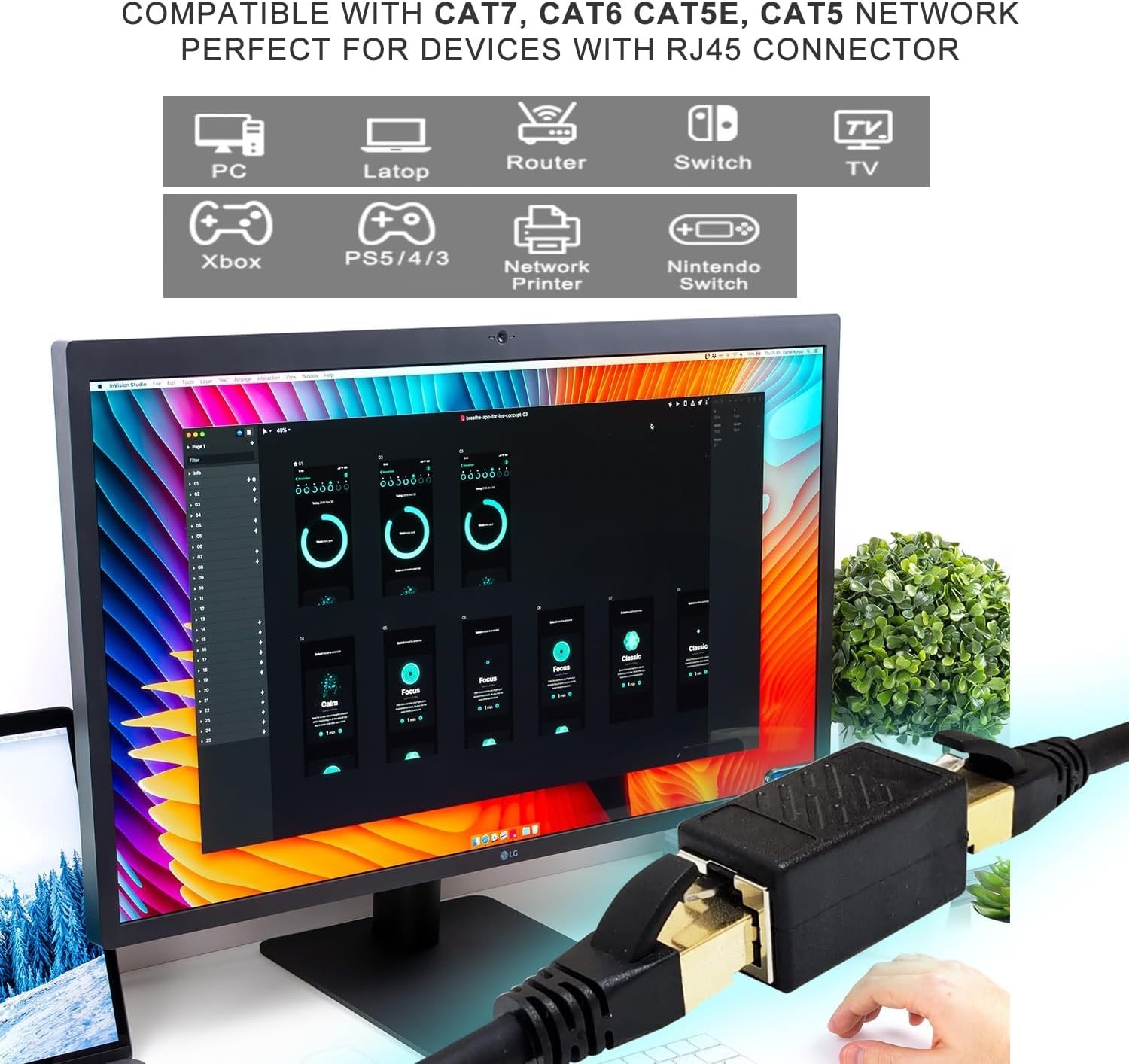 Gold Plated 3 Pack Ethernet Extender RJ45 Coupler for Longer Connections