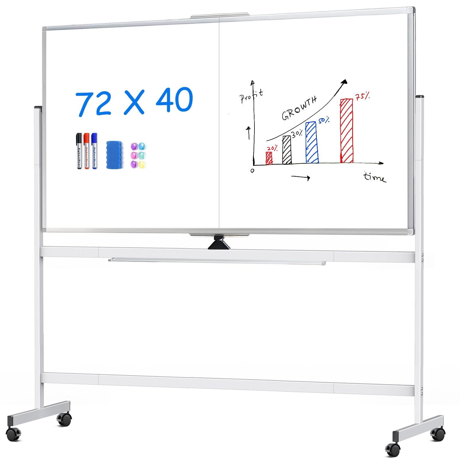 Whiteboard 72×40 Double Sided Magnetic Dry Erase Silver Rolling maxtek Large