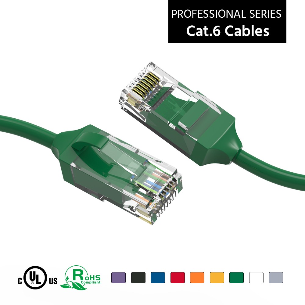 15 Pack of 8Ft CAT6 28AWG Slim Ethernet Network Cable Green