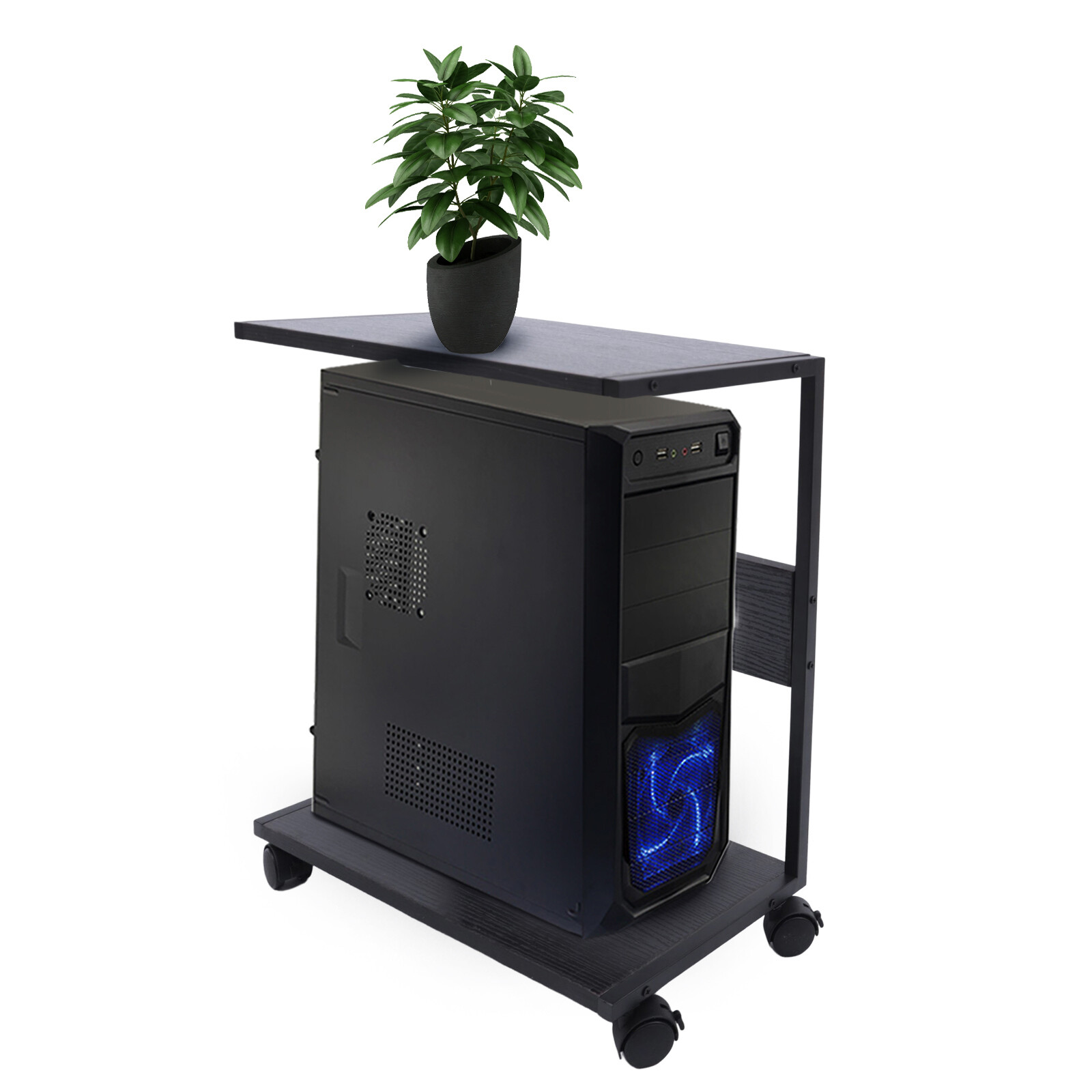 2-Tier CPU Holder Cart Under Desk Computer Tower Stand Mobile PC Tower Stand NEW