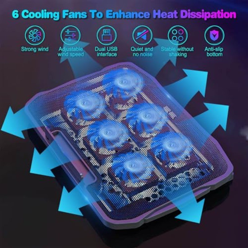 Upgraded Foldable Laptop 6 Quiet Cooler Cooling Pad Stand With Phone Holder