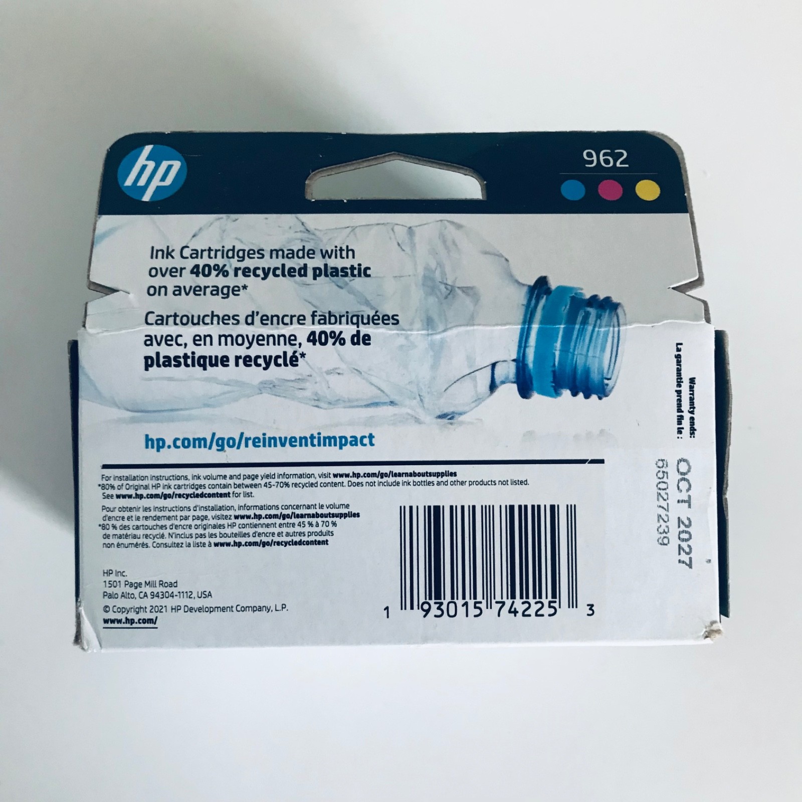 HP 962 Tri Color Ink Cartridges 3YPOOAN OCT 2027 Genuine OEM Sealed Box