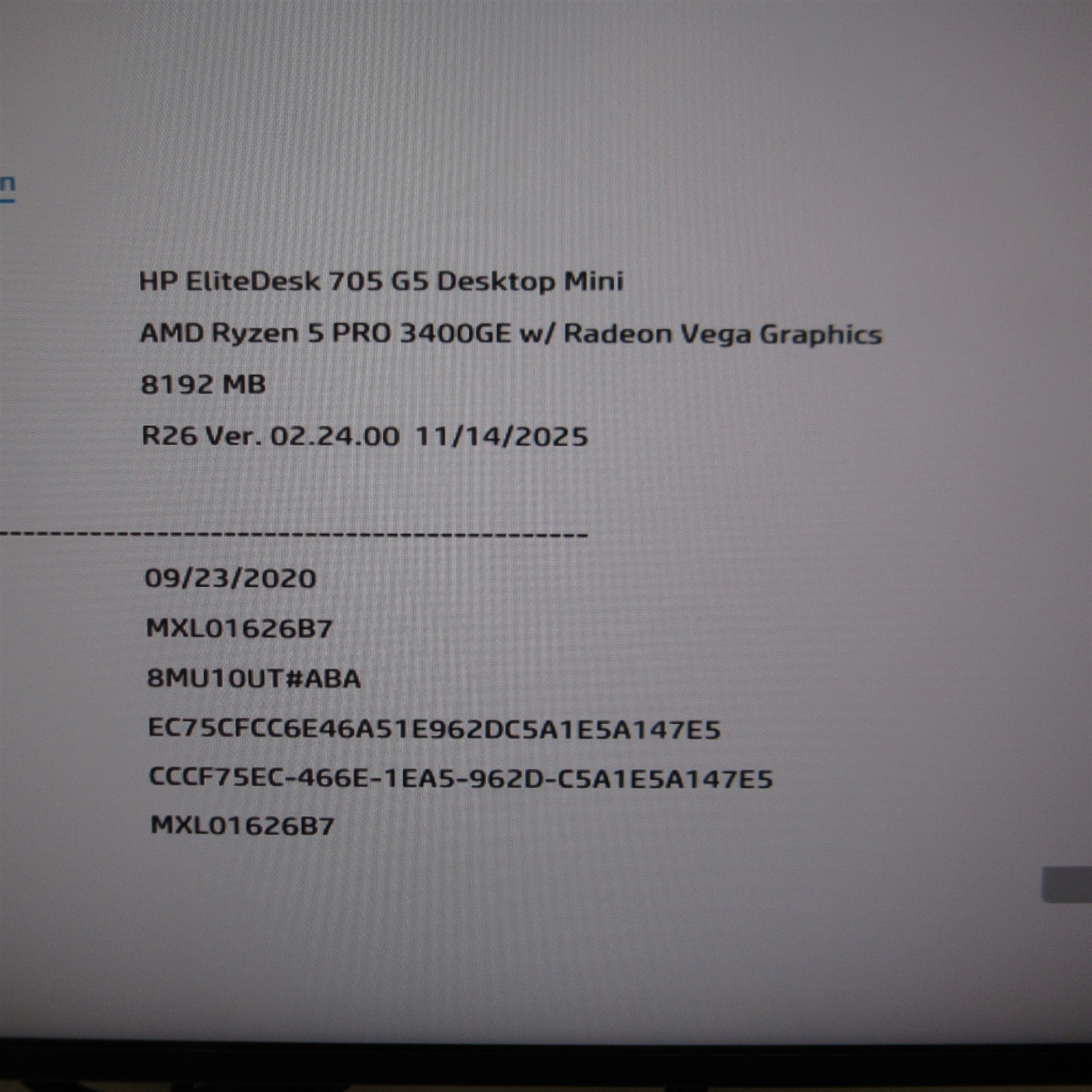 HP EliteDesk 705 G5 DM Desktop AMd Ryzen 5 Pro 3400GE 3.30GHz 8GB Ram w/ Adapter