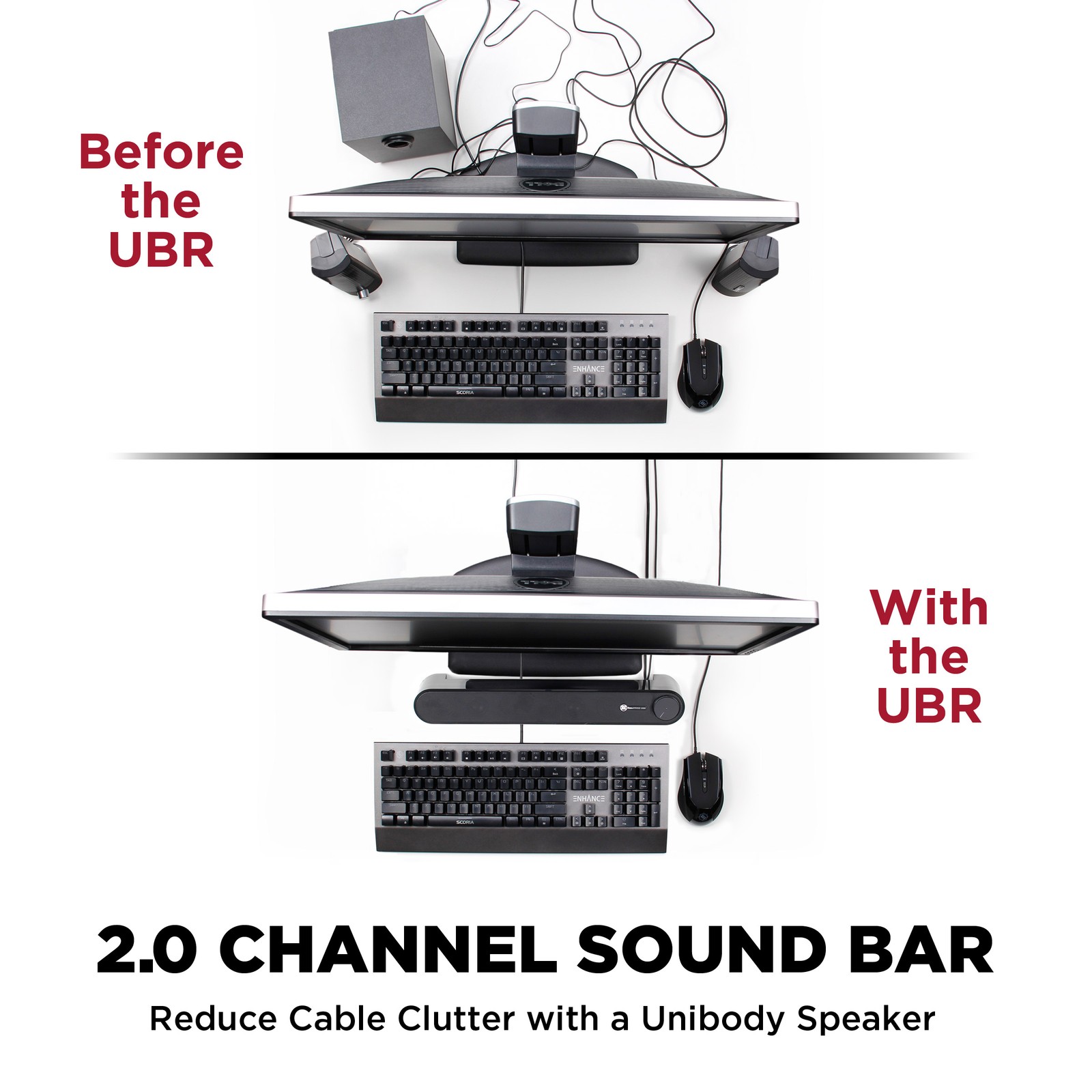 Computer Sound Bar Speaker (Blackout) with Easy Access Headphone & Mic Jacks