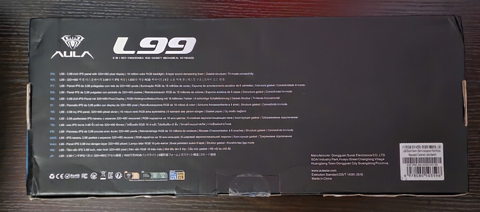 AULA WIND L99 Wireless Mech Keyboard, 3.98″ IPS Touch, Tri-Mode, Red/Black Keys
