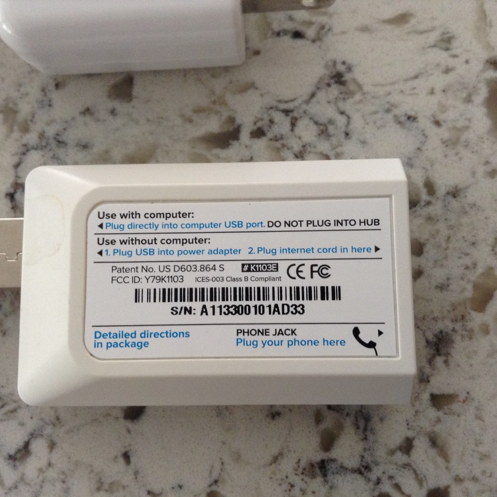 MagicJack S/N A113300 Digital Phone Service Device Unit