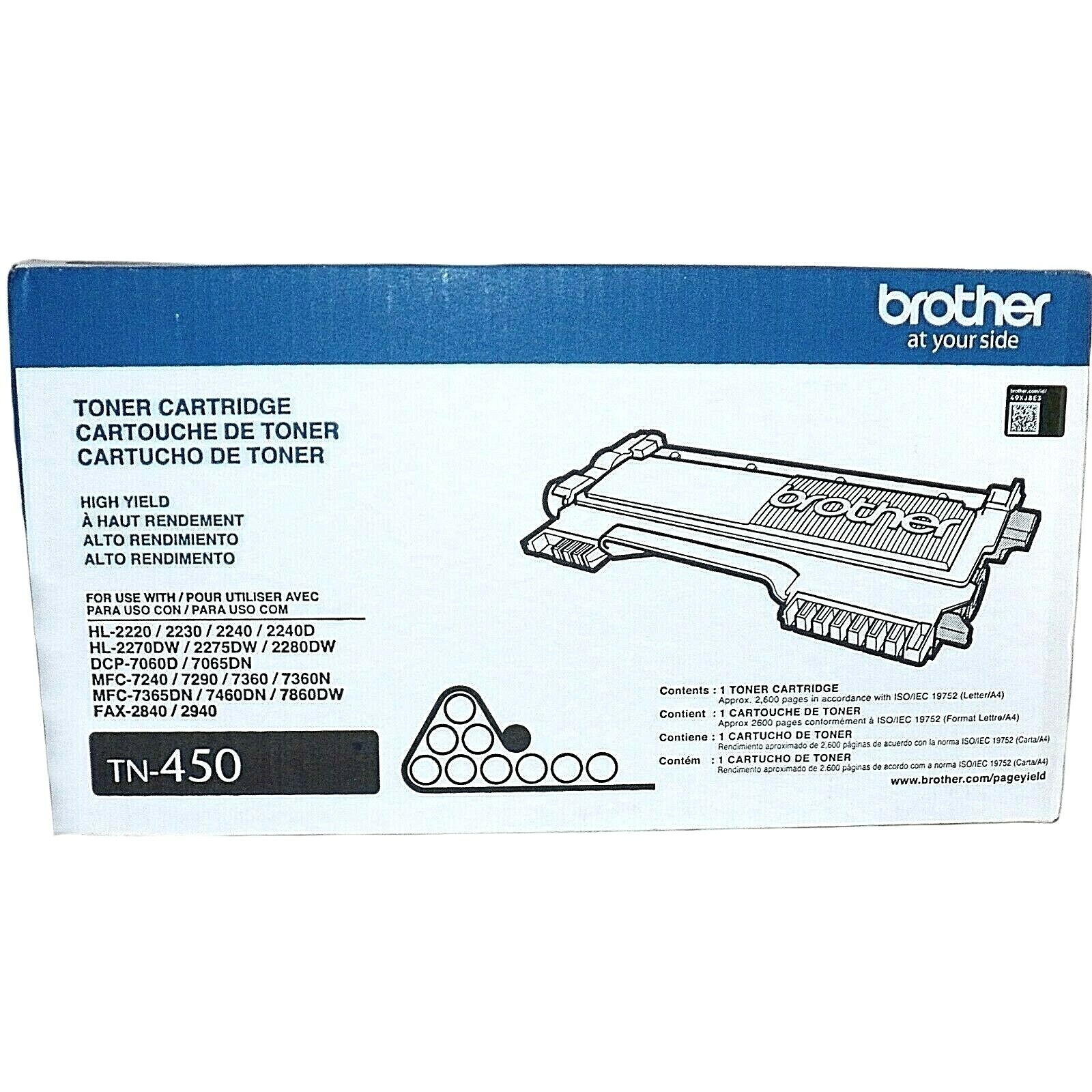 Genuine OEM Brother TN 450 High Yield Mono Laser Toner Cartridge 2,600 Pages