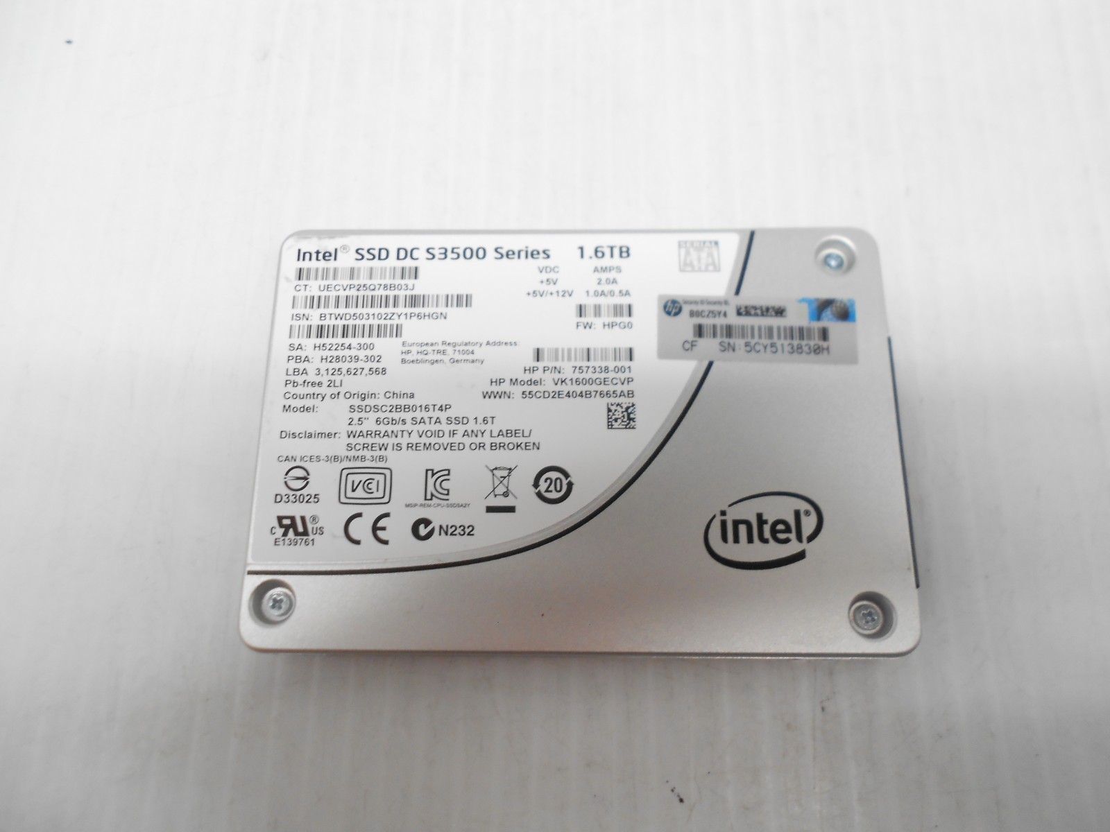 HP Intel 1.6TB SSD SATA 2.5″ Server Hard Drive S3500 SSDSC2BB016T4P Dell HP PC