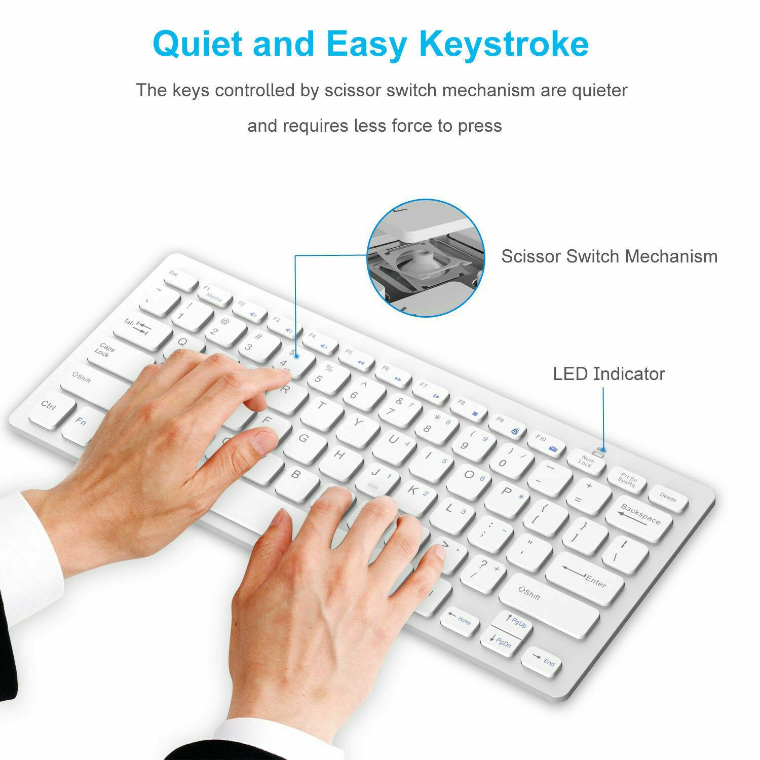 Bluetooth Wireless Keyboard, ABS Wireless, White
