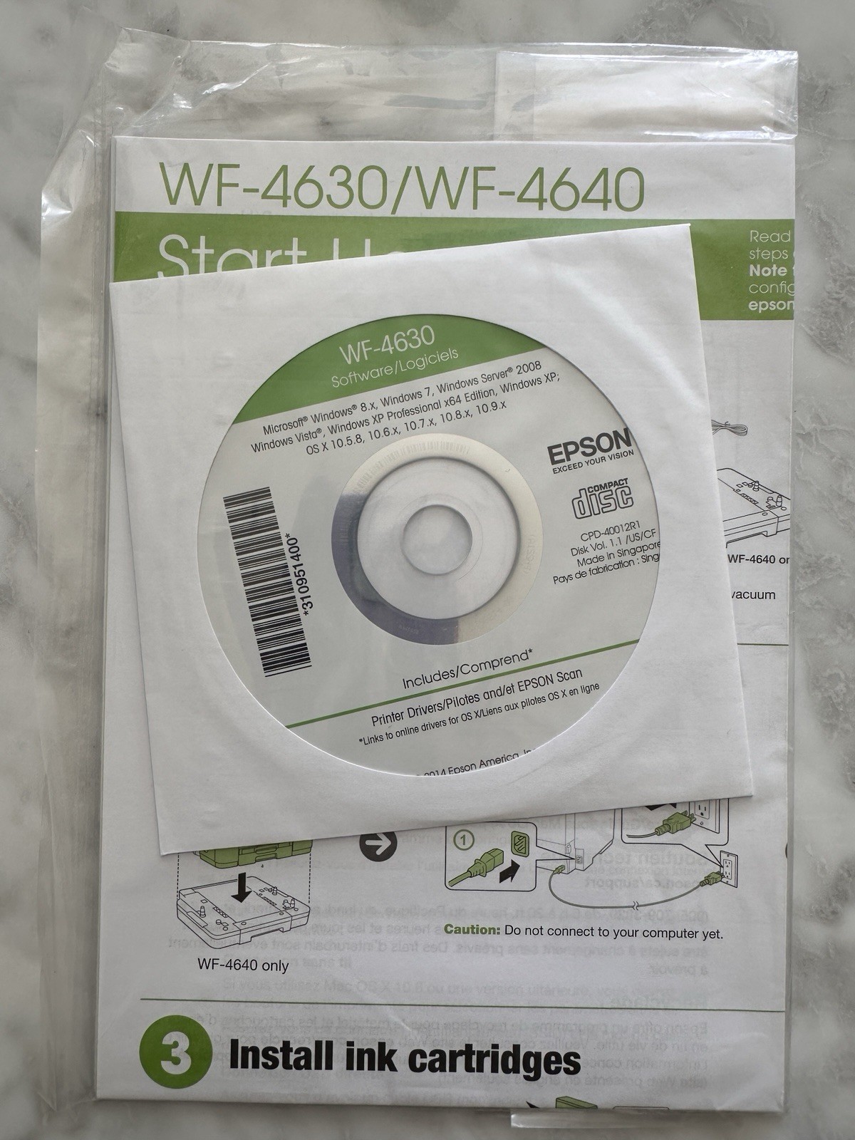 Printer Driver Software /CD Disc /User Manual for EPSON WF-4630 WF-4640