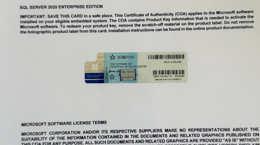 Microsoft SQL Server 2025 ENTERPRISE 40 Core Unlimited User CALs CoA Authentic