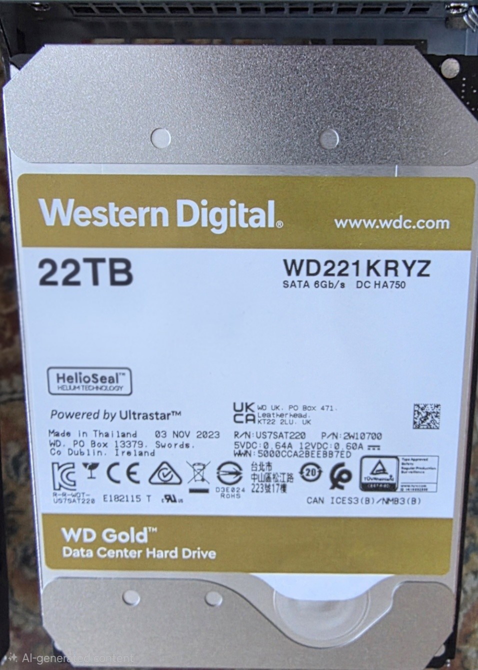 WD 22TB 7.2K RPM SATA 6Gb/s 512e 3.5in HDD WD220EDGZ