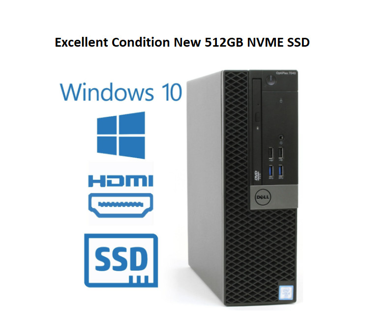 Dell OptiPlex 7040 SFF DT i5 Up to 3.6GHz 16GB NEW 512gb Nvme SSD Win 10 pro