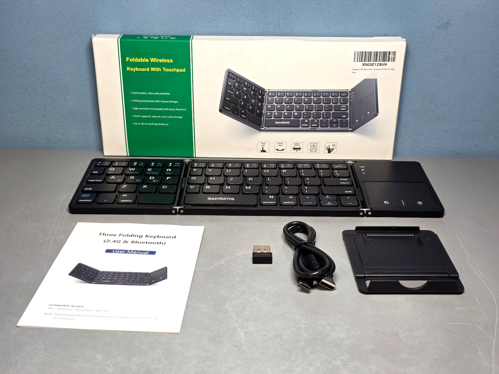 Samsers Foldable Wireless Keyboard with Touchpad & Phone Stand – New!