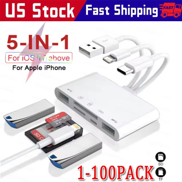 5 in 1 Memory Card Reader USB 3.0 OTG Adapter SD Card Reader For iPhone/iPad LOT