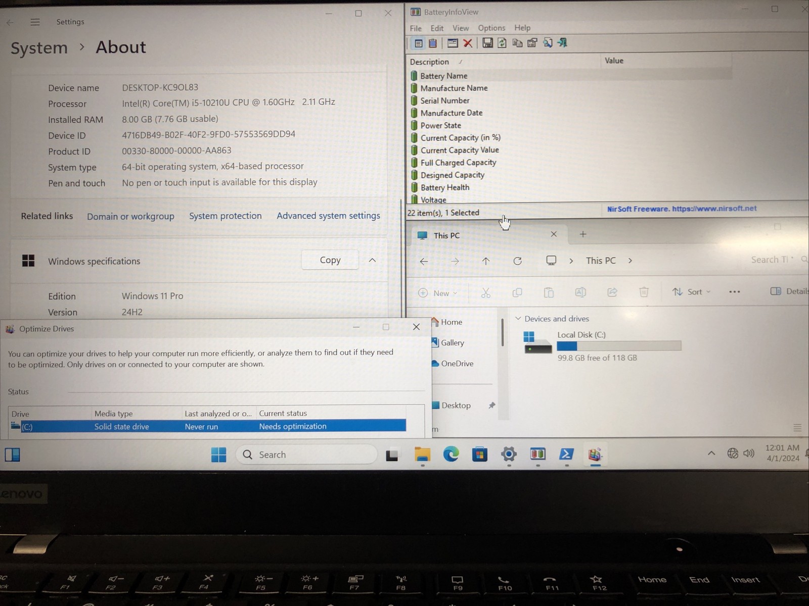 Lenovo Thinkpad T14s, Intel Core i5-10210U @1.60GHz, 8GB RAM, 128GB SSD Win10