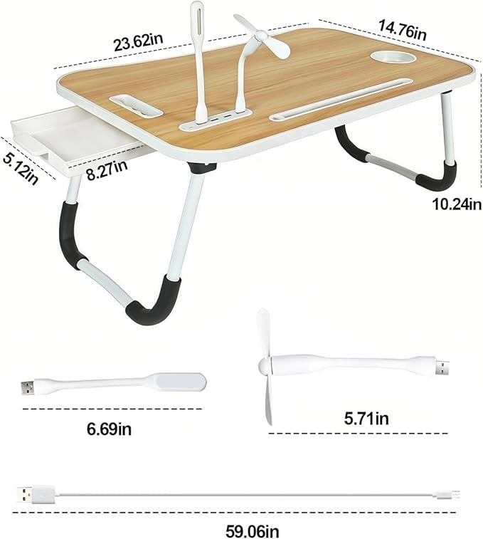 Foldable Lap Desk, 23.6 Inch Portable Wood Laptop Desk Table Workspace NEW