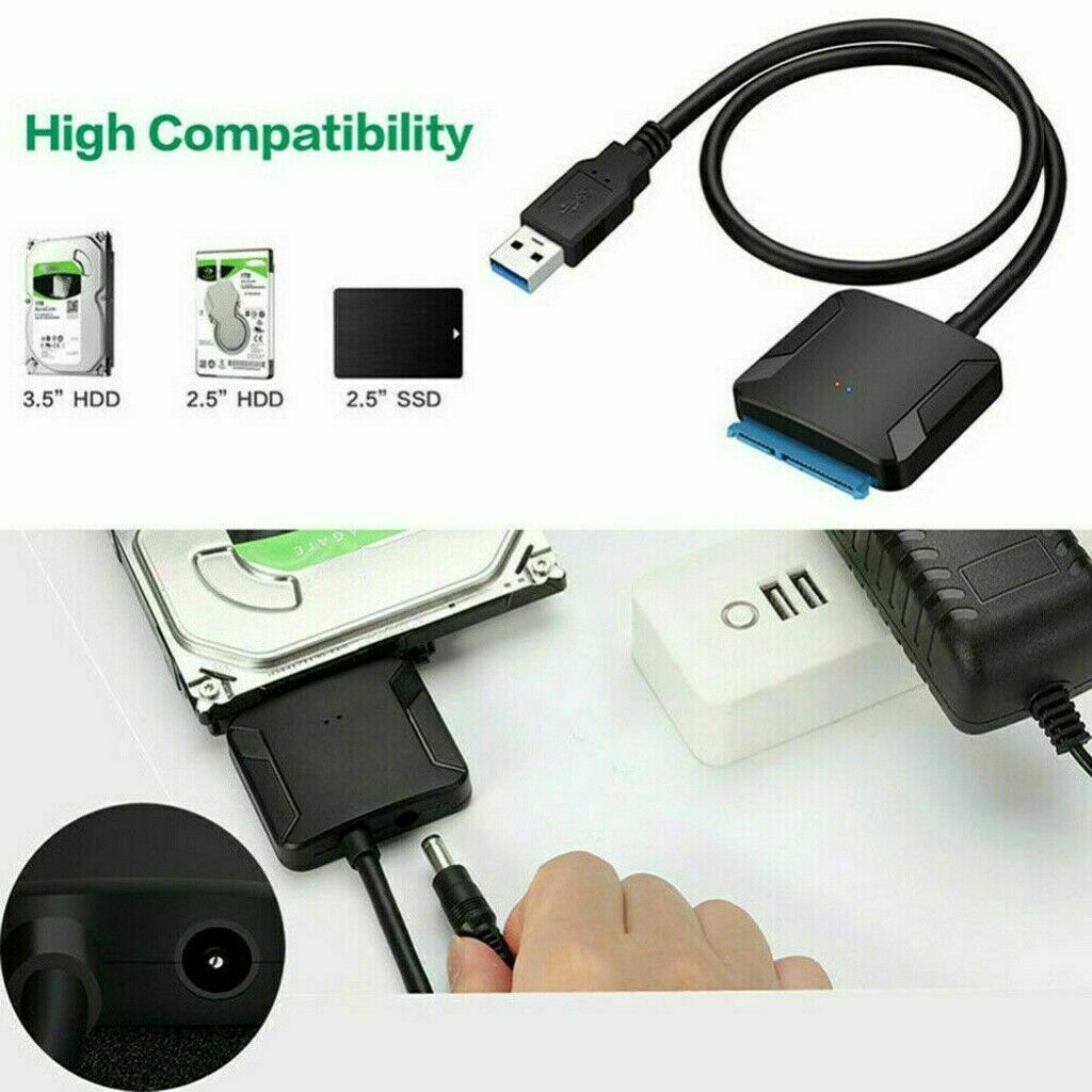 USB 3.0 to SATA III Adapter for 2.5″ 3.5″ SSD HDD Hard Drive with 12V/2A Power