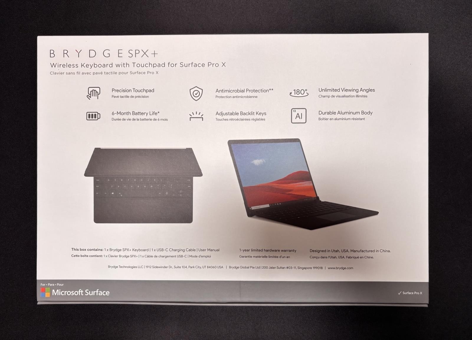 Brydge Wireless Keyboard with Touchpad for Surface Pro X, Black