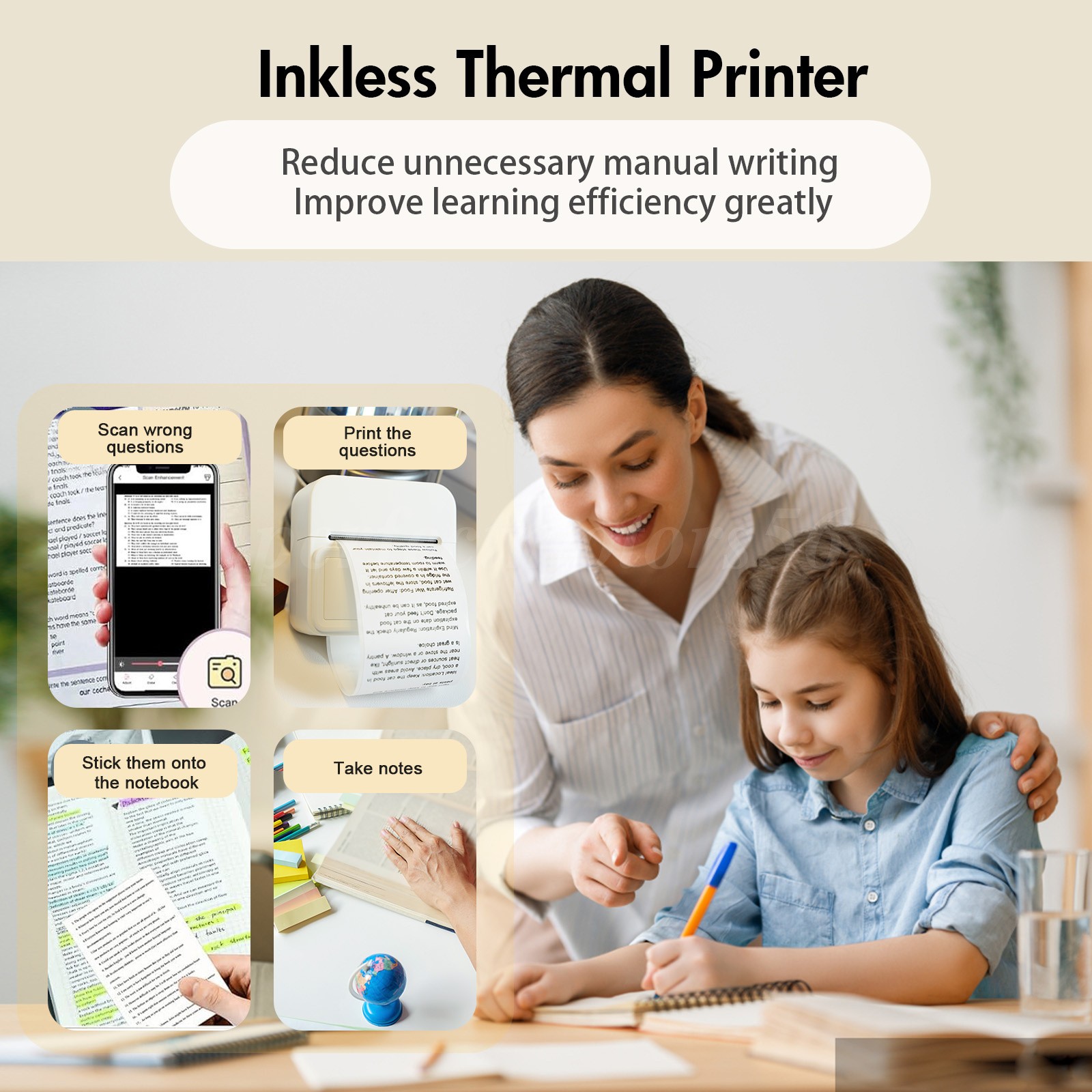Portable Mini Pocket Thermal Printer Wireless Bluetooth Label Maker +multi paper