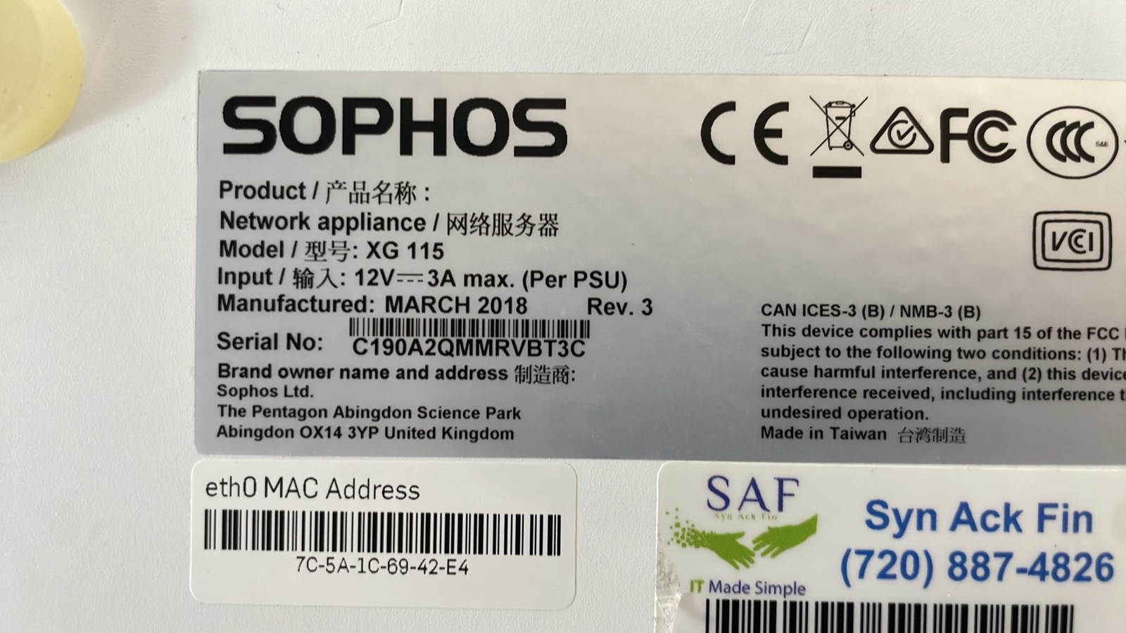Sophos XG 115 Rev 3 Firewall Security Appliances No Power Adapter Lot Of 2