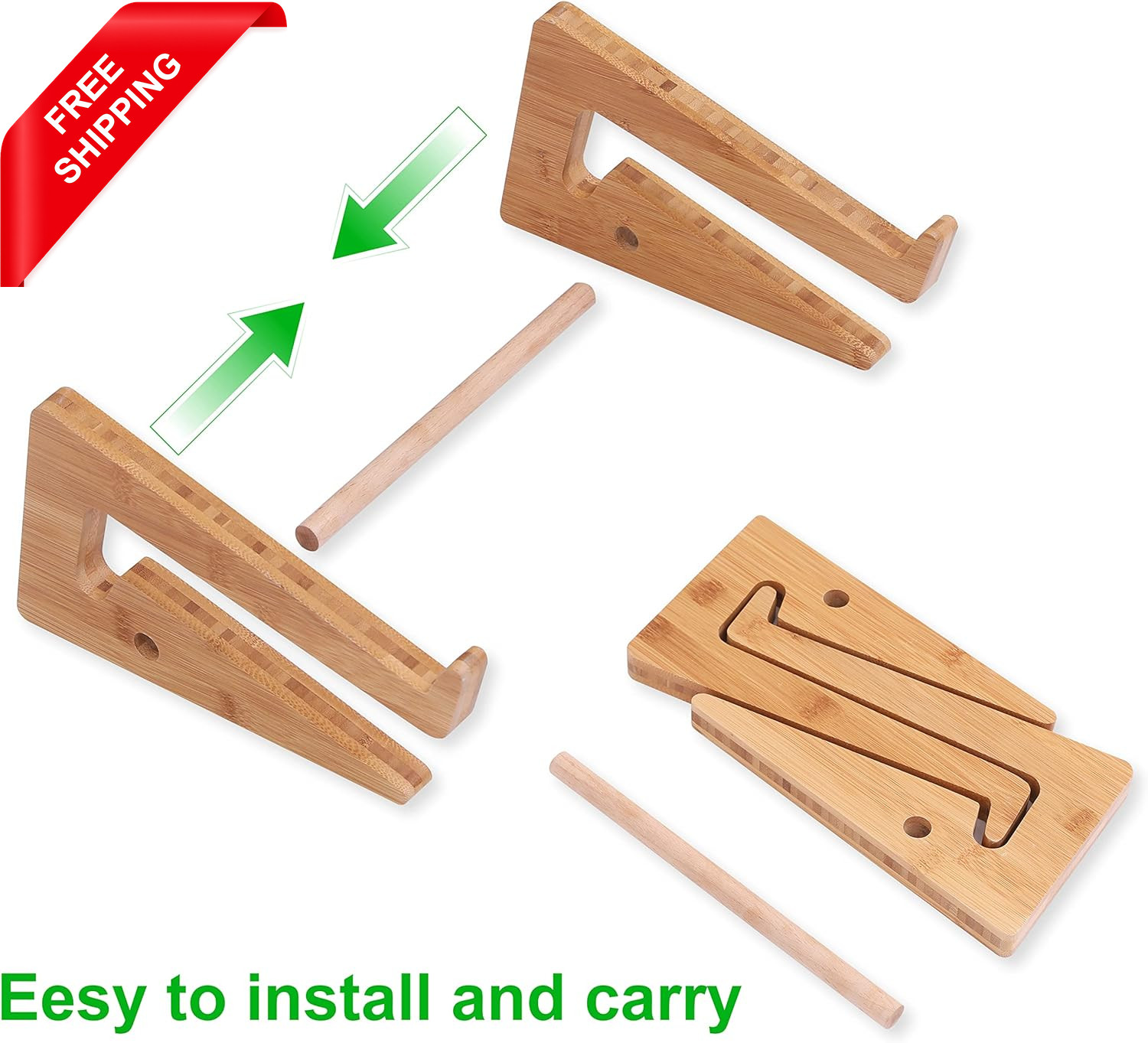Wooden Vertical Laptop Stand for Desk, Bamboo Laptop Holder Compatible with Macb