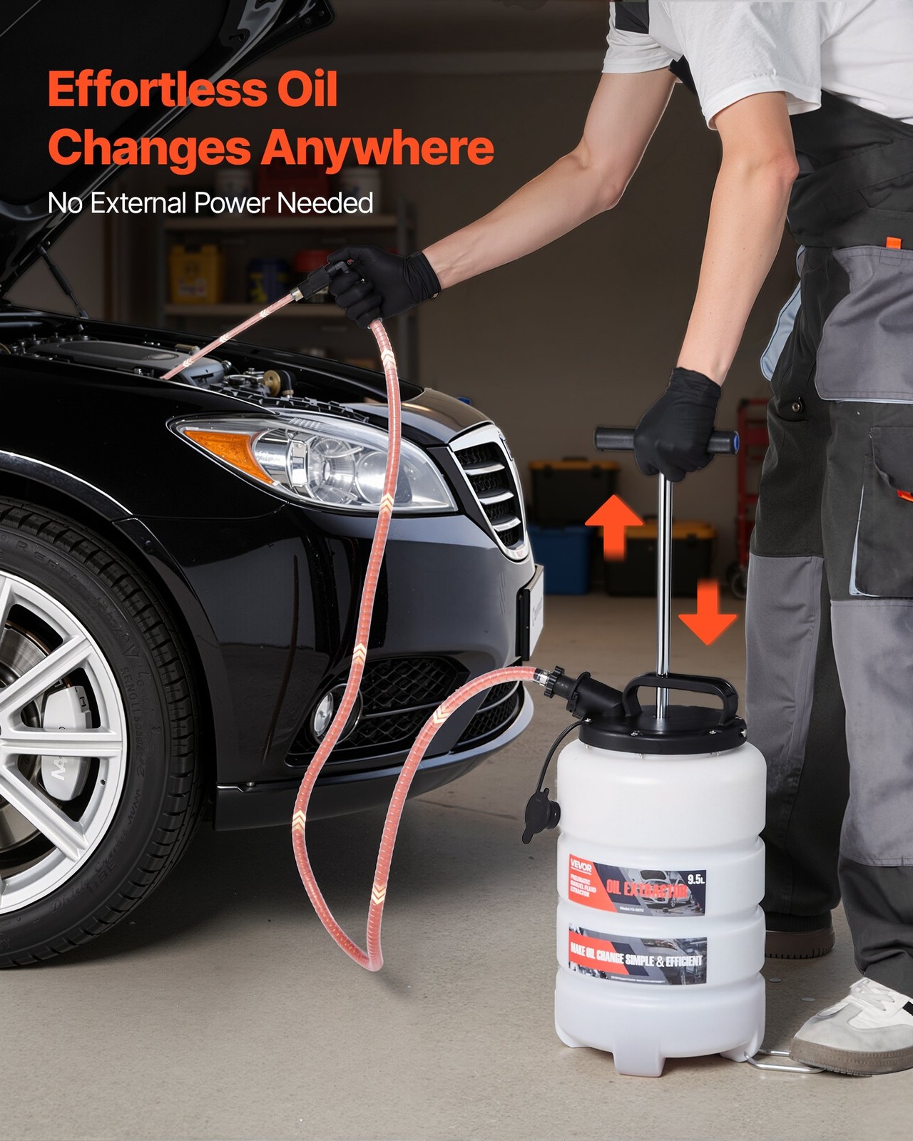 Fluid Extractor, 9.5 L Capacity, Manual Vacuum Oil Extractor Pump with 59 in Lon
