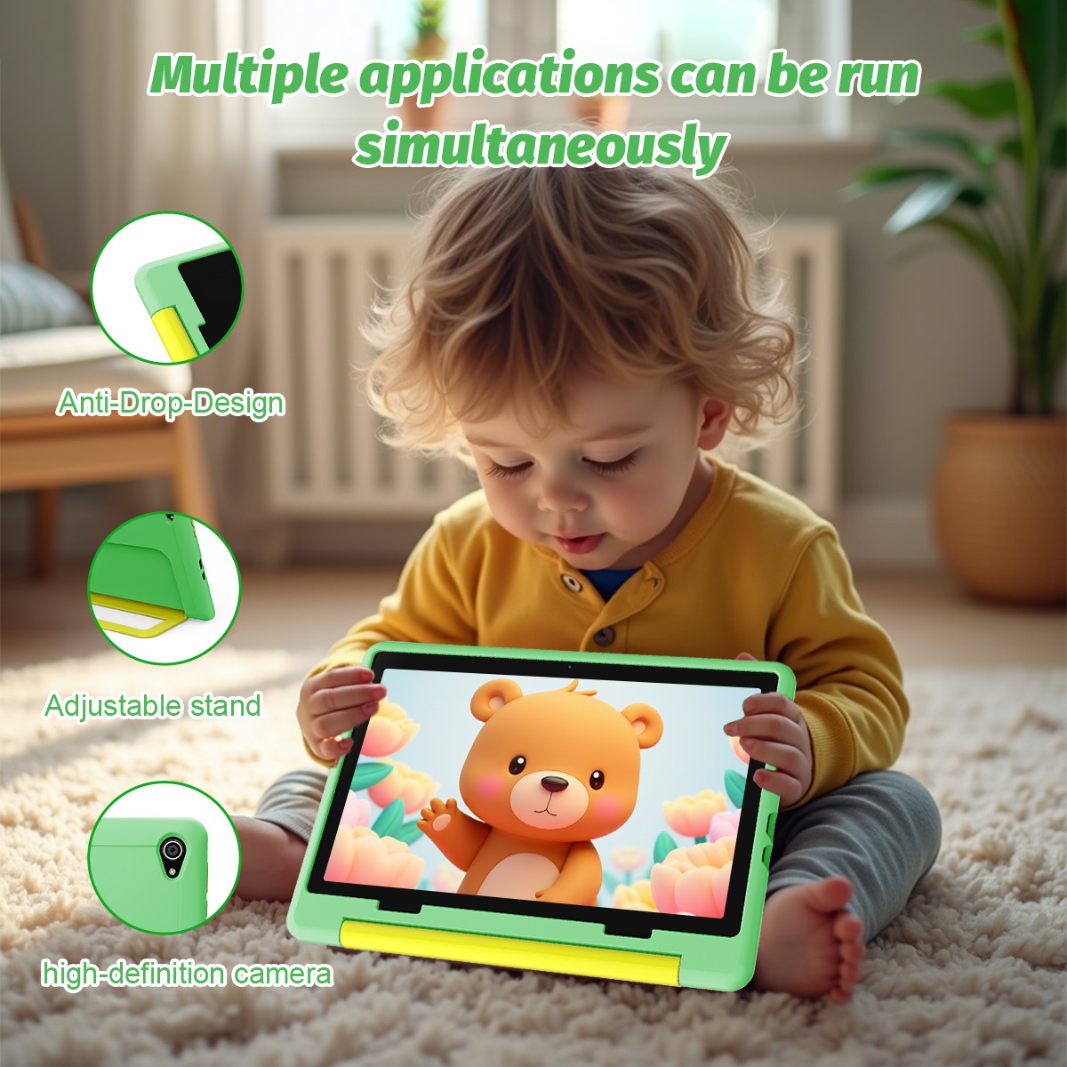 Kids Tablet 10″ Android 15 Tablet for Kids,Octa Core 20GB+64GB Green & Pink