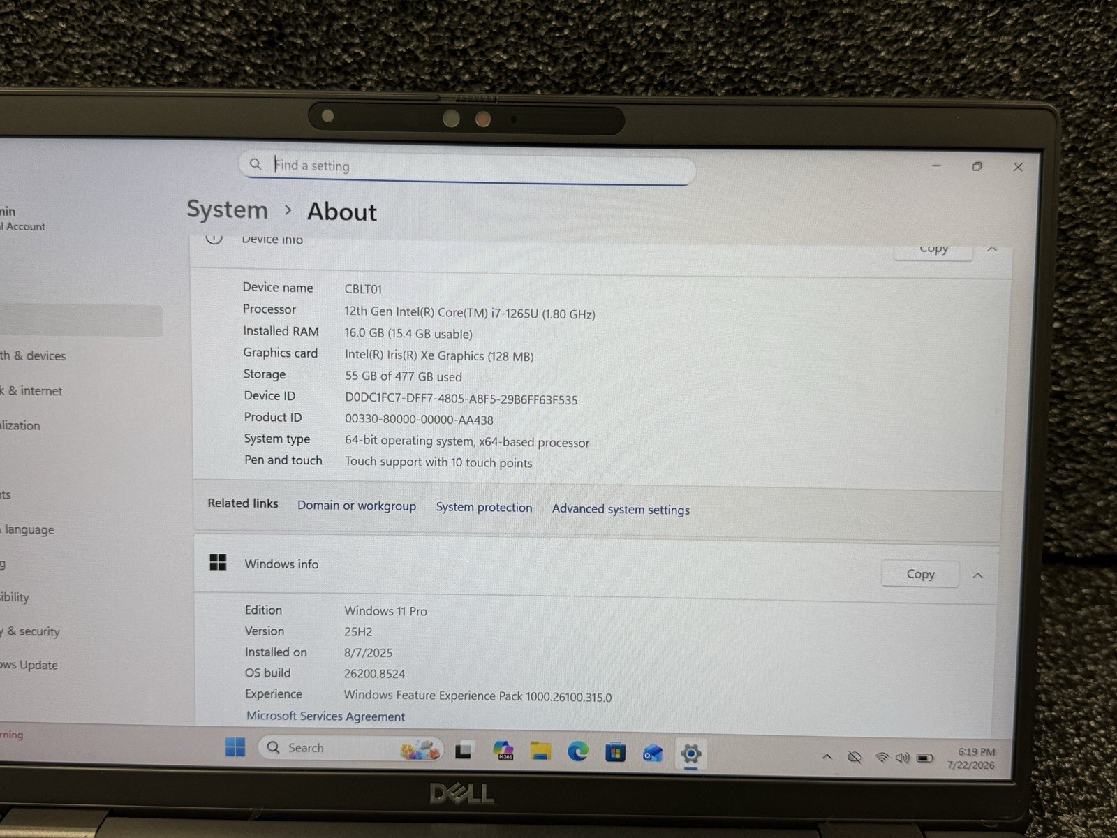 Dell Latitude 7430 14″ Touch LT i7-1270P@2.2GHz 16G RAM 256GB Windows 11- ✅✅
