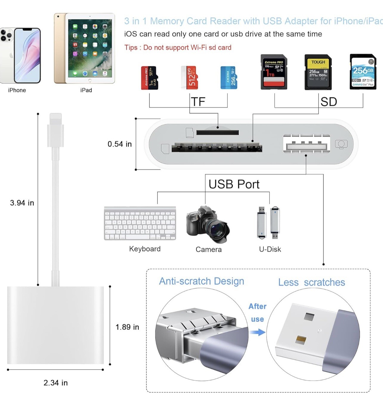 3 in 1 Card Camera Reader and USB Camera Adapter – A0050