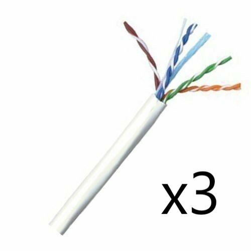 Lot of 3 – CAT6E Ethernet 550MHz CMR Cable White 1000FT 23 AWG COPPER