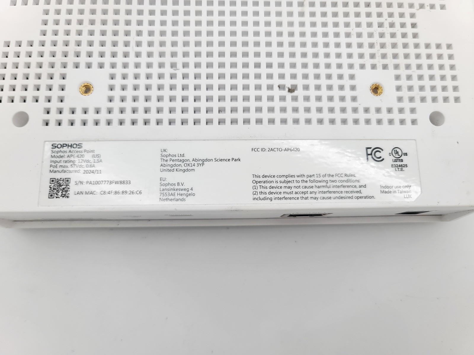 SOPHOS AP6 420 DUAL-BAND CLOUD MANAGED POE WI-FI 6 NETWORK ACCESS POINT W CABLE