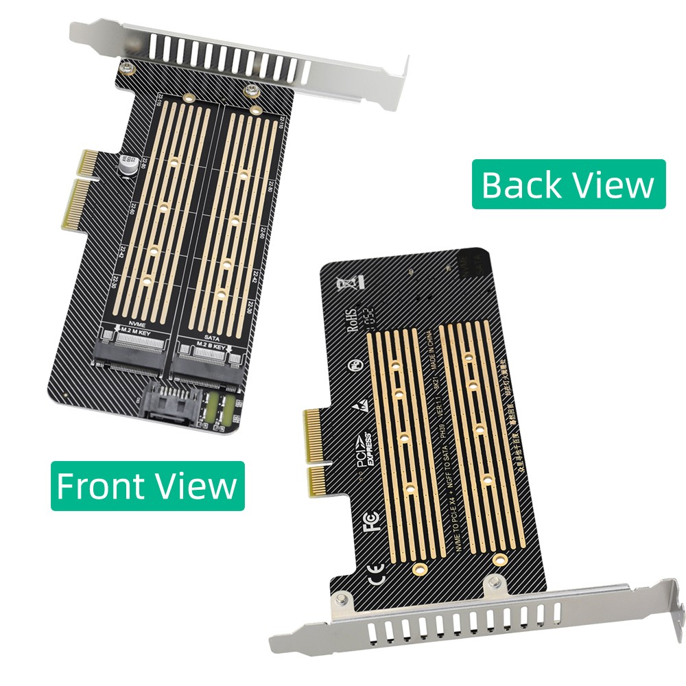 M.2 NGFF to Computer SATA Dual SSD PCI PCIe x4 x8 x16 NVMe Express Adapter Card