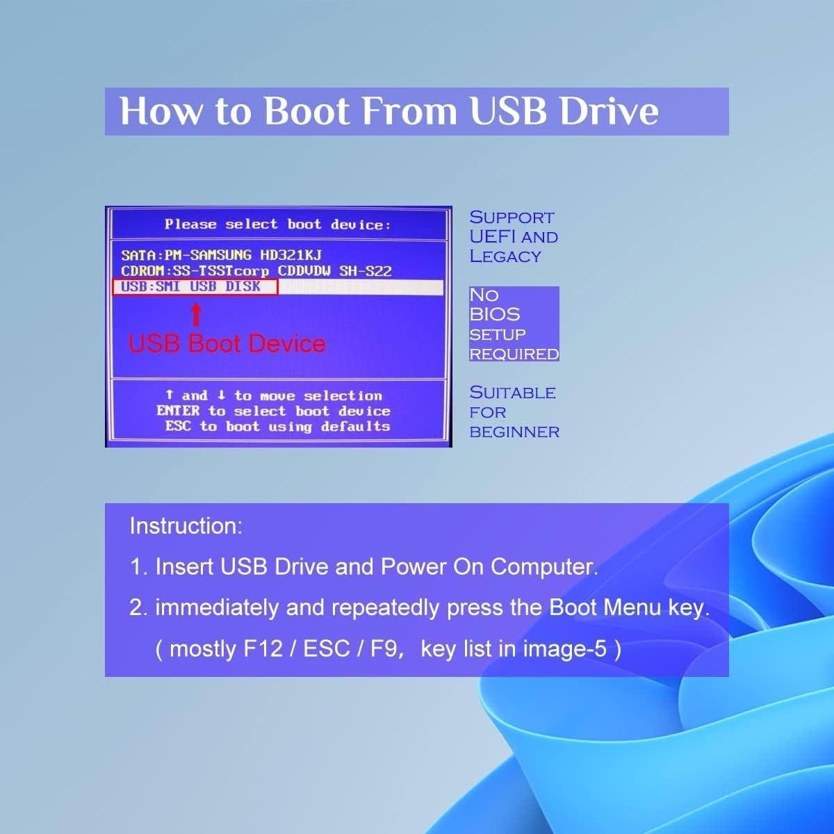 32gb – Bootable Windows 10&11, USB Driver 3.2gen for Reinstall Windows, Black