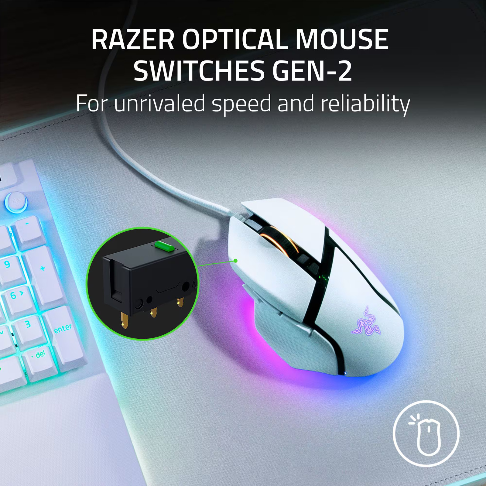 Razer – Basilisk V3 Wired Optical Gaming Mouse with Chroma RBG Lighting – White