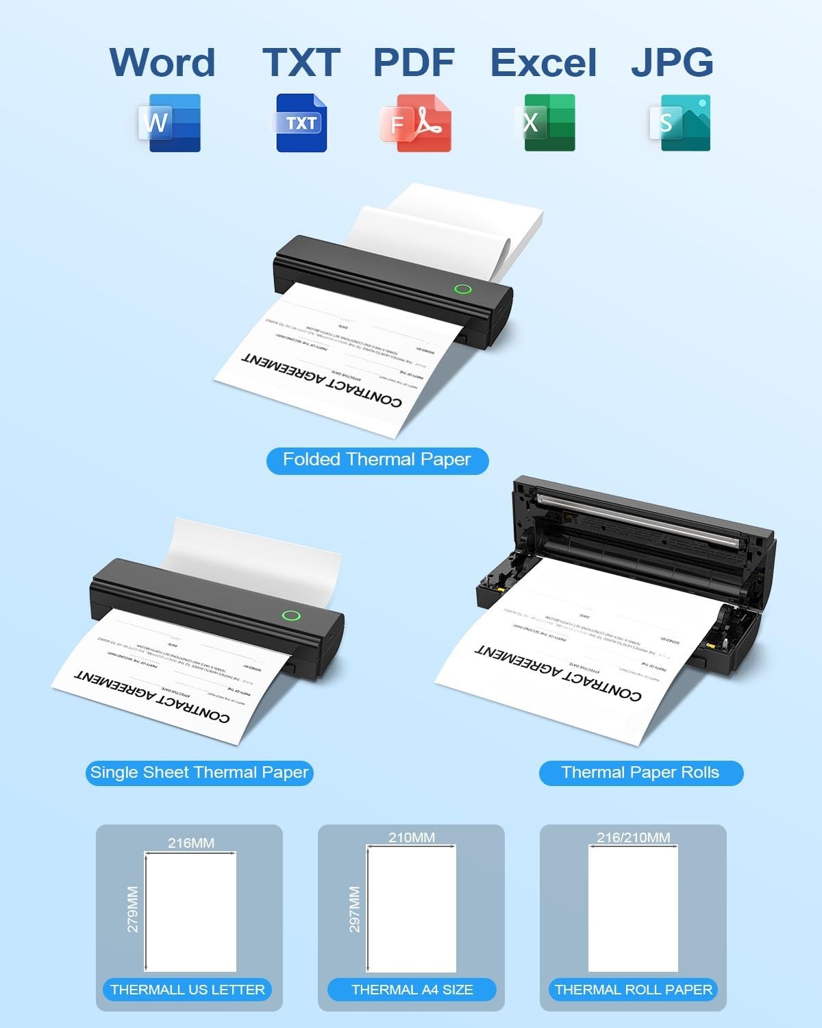 Wireless Bluetooth Portable Inkless Thermal Printer