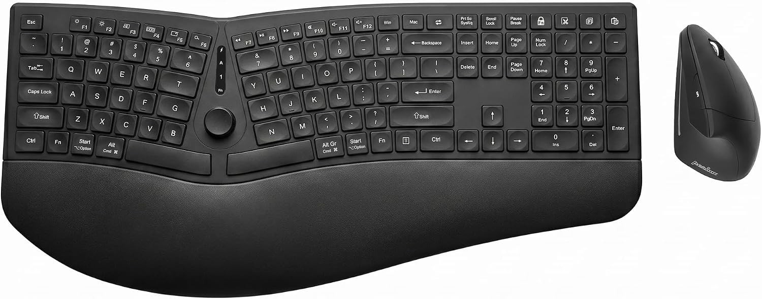 Perixx Periduo-614US, Wireless Quiet Ergonomic Keyboard and Vertical Mouse Combo