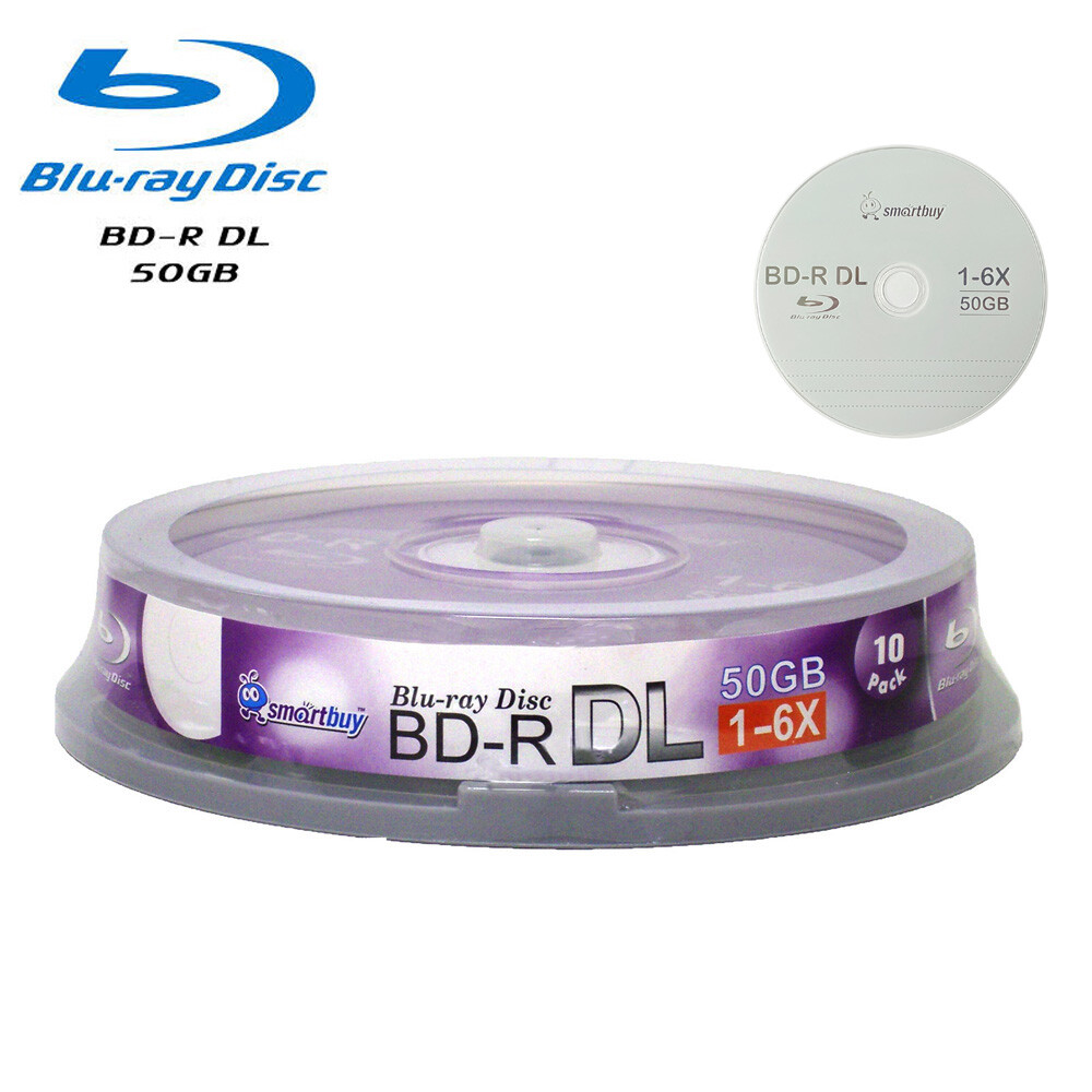 10 Pack Smartbuy Blu-ray BD-R BDR DL Dual Layer 6X 50GB Logo Top Recordable Disc