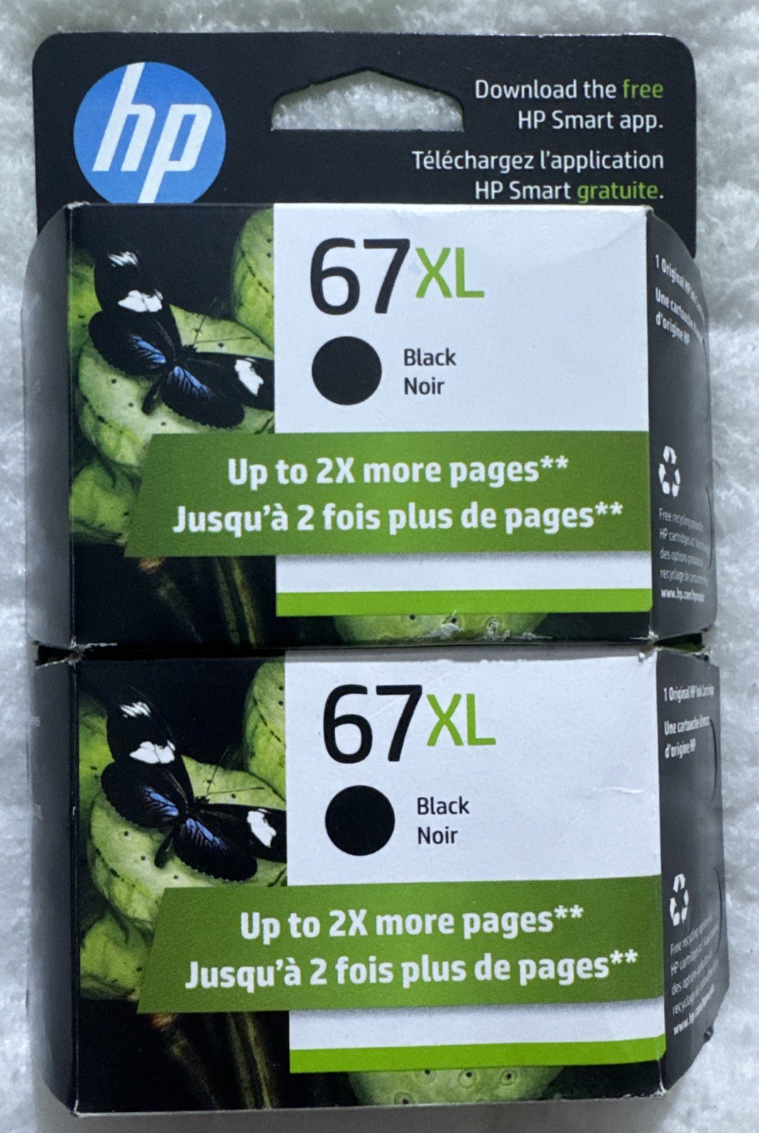 HP 67XL Black Ink Twin Pack 6ZA53BN 2 x 3YM57AN Exp 2027+ OEM Sealed Retail Box