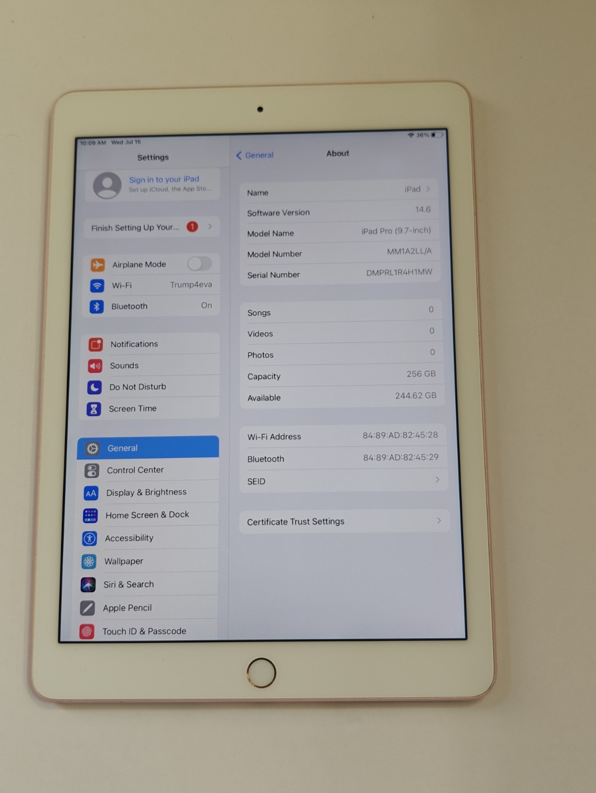 Nice 👍🏻 Apple iPad Pro 1st Gen 2016 A1673 256GB WiFi ios 14.6 9.5/10 #i564A
