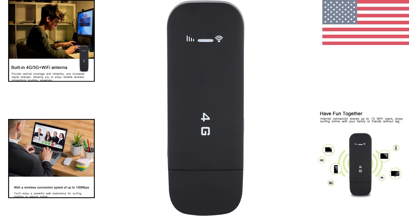 Plug-and-Play 4G LTE USB Router with 512MB Memory – Ideal for On-the-Go Users