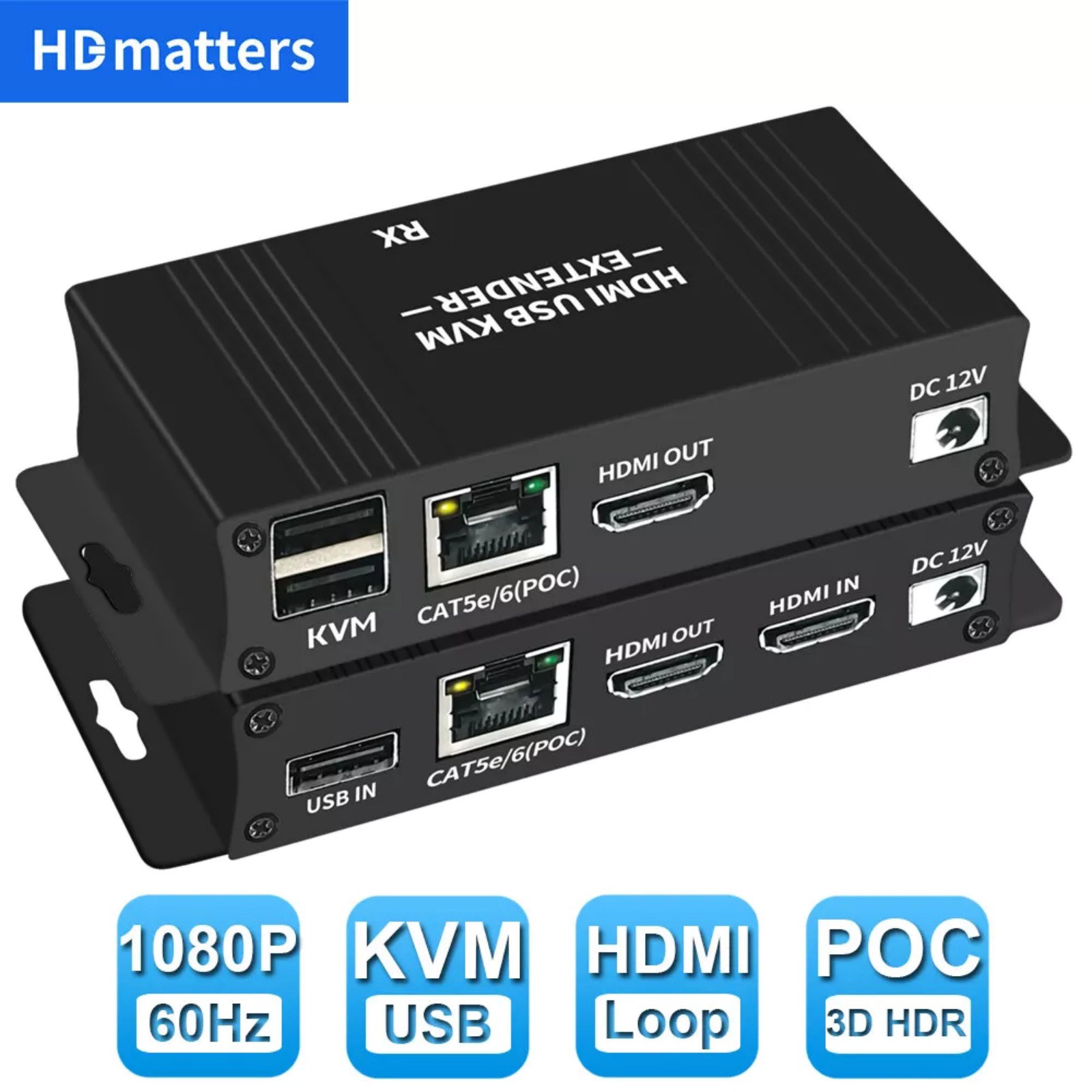 60M HDMI KVM Extender Splitter Over Ethernet Cat5e/6 HDMI USB RJ45 Extender