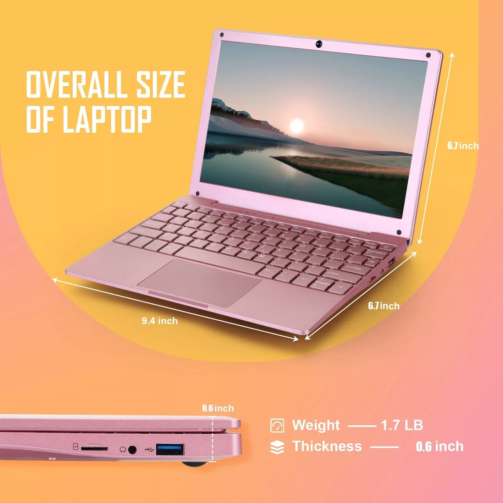 10” Mini Laptop Windows 11 Notebook 8GB+128GB Intel Celeron Quad-Core with WiFi